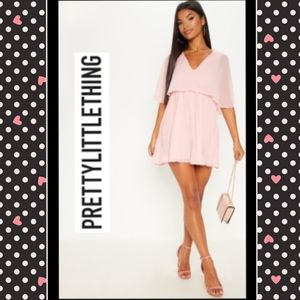 PrettyLittleThing pink cape pleated skater dress